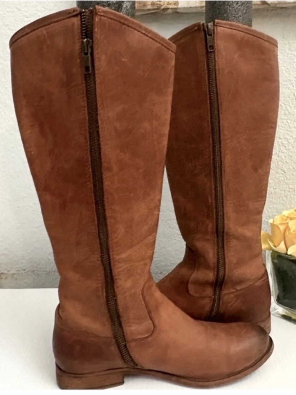 Frye Melissa Button Brown Suede Tall Riding Boots Size 7B